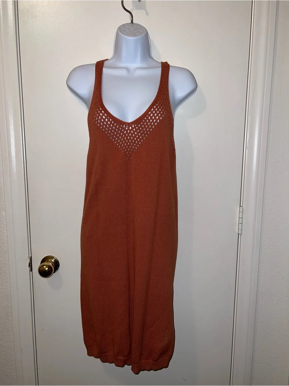 Free People Rust Open-Knit Tank Dress